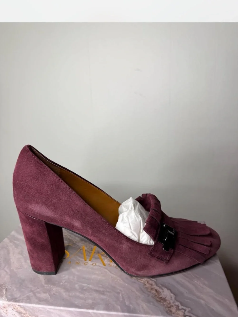 Franco Sarto Burgundy Suede Fringe Loafer